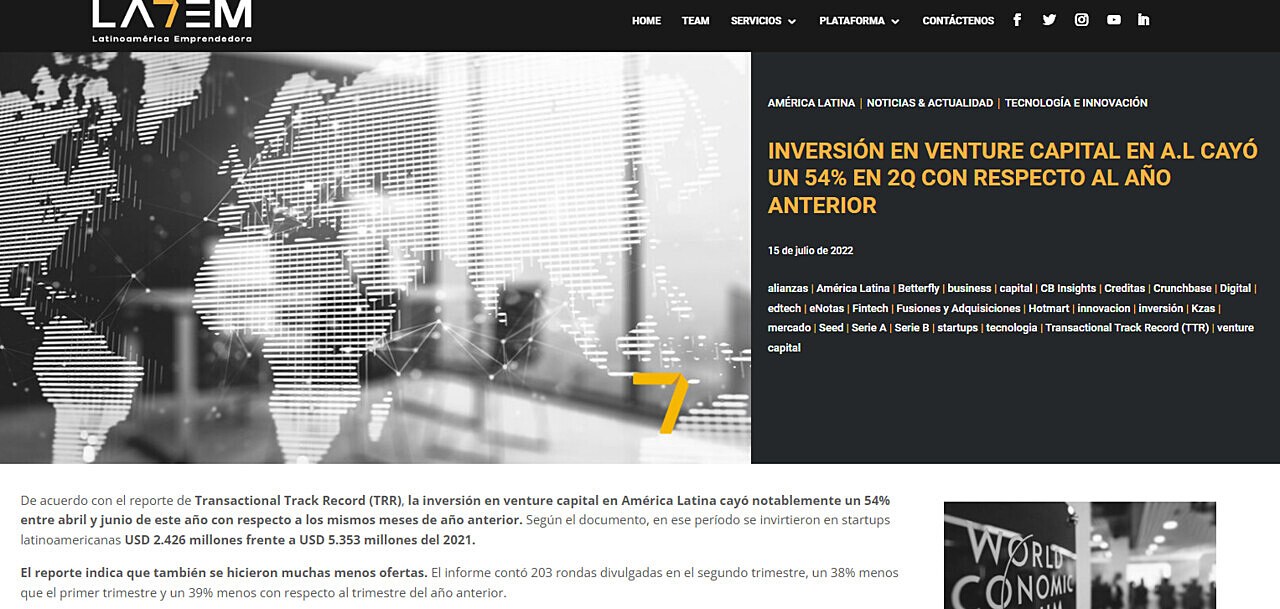 INVERSIN EN VENTURE CAPITAL EN A.L CAY UN 54% EN 2Q CON RESPECTO AL AO ANTERIOR